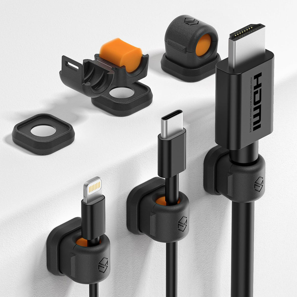 6 Pack Sinjimoru Magnetic Cable Clips, Compact Size Cord Organizer & Cable Management for Desk, Nightstand & Car, Fits up to 7.5mm Cables, Black
