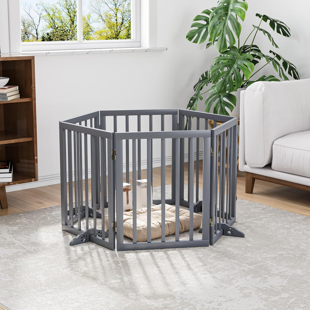 Dog Gate for Stairs 37-110" Wide, Fully Assembled Foldable Dog Gates for Doorways House, Freestanding Pet Gates for Dogs, Doogie Puppy Fence Gate
