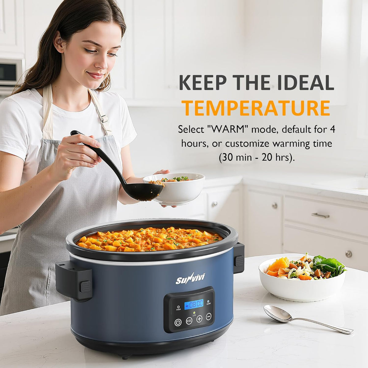 Sunvivi 8.5 Quart Programmable Slow Cooker: Multi-Cooker Food Warmer with Locking Lid & Digital Timer, Adjustable Tempature Control, Dishwasher Safe, Perfect for Families and Gatherings, Blue