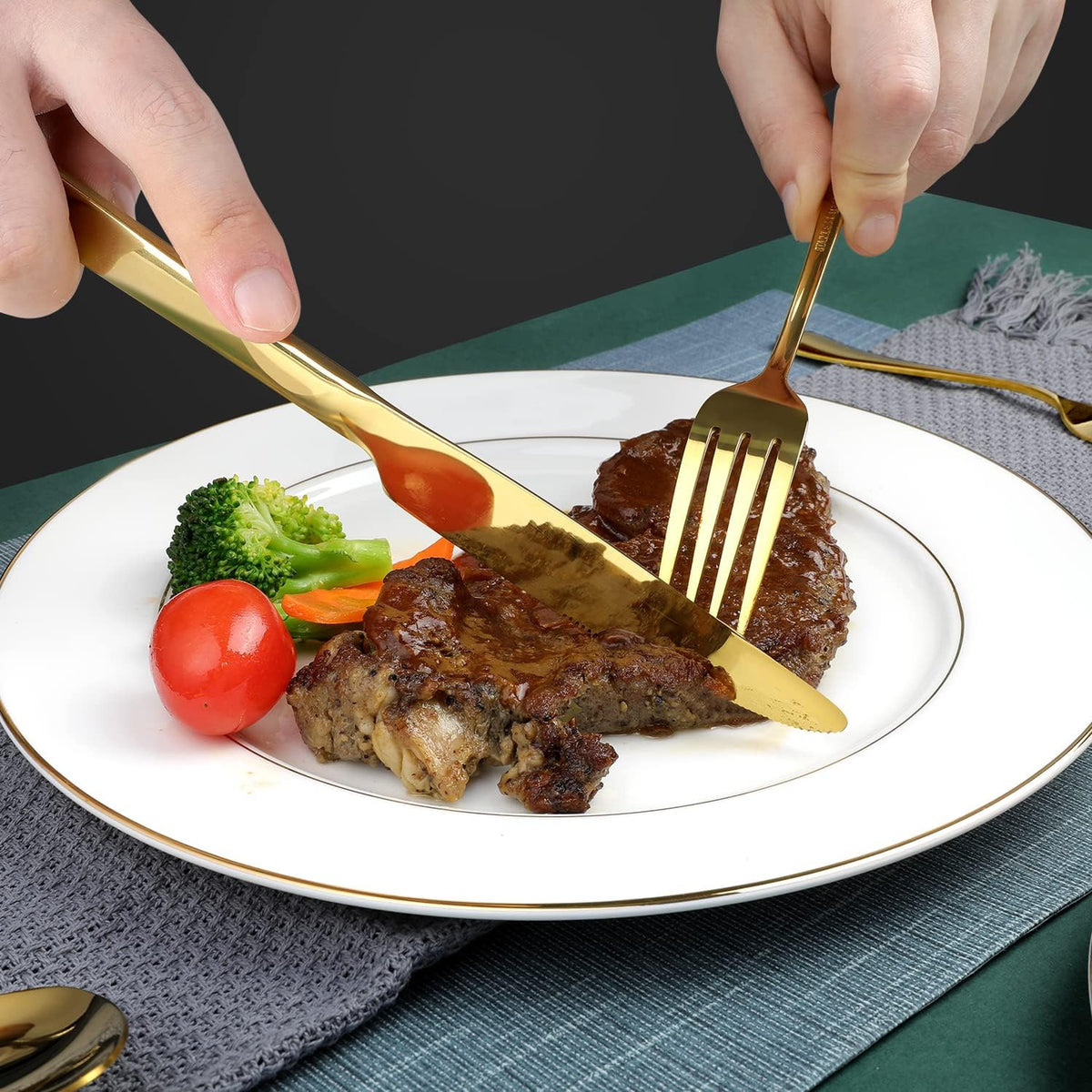 Gold Silverware Set, OGORI 30-Piece Gold Forged Stainless Steel Flatware Set with Square Handle, Service of 6