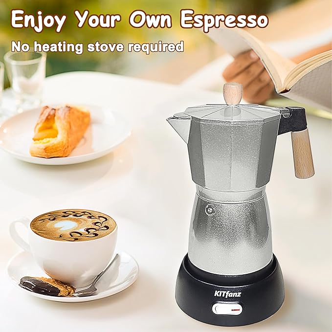 Electric Espresso Coffee Maker, Italian Coffee Pot, Electric Moka Pot, Cuban Coffee Maker, Portable Cafeteras Electricas Espresso Makers with Detachable Base 3 or 6 Cup (Silver)