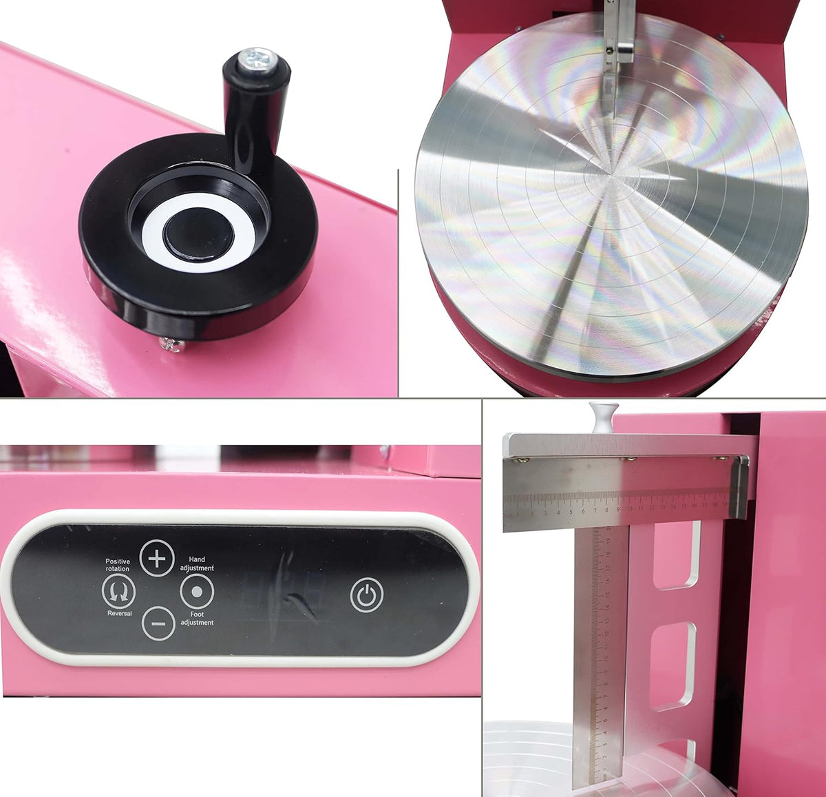 TECHTONGDA Cake Decorating Coating Machine Cream Spreading Automatic Frosting Turntable with Graduated Scraper 60-320RPM Rotating Speed for 4-12inch Cakes Pink