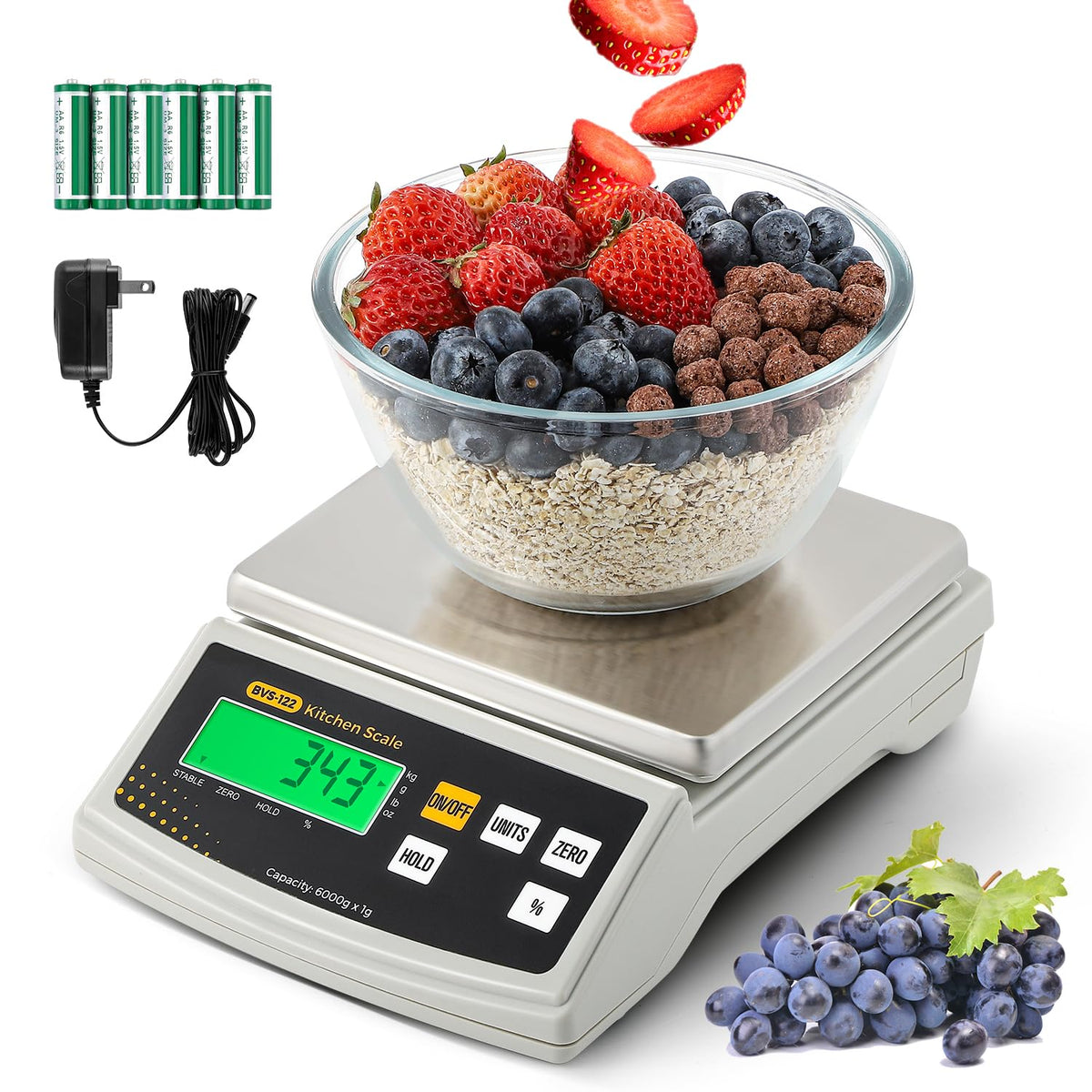 Bonvoisin Digital Food Scale 12lb x 0.002lb Kitchen Scale Weight Ounces and Grams Percentage Weighing Baking Scale for Cooking, Baking, Candle Soap Making, with Stainless Steel Platter
