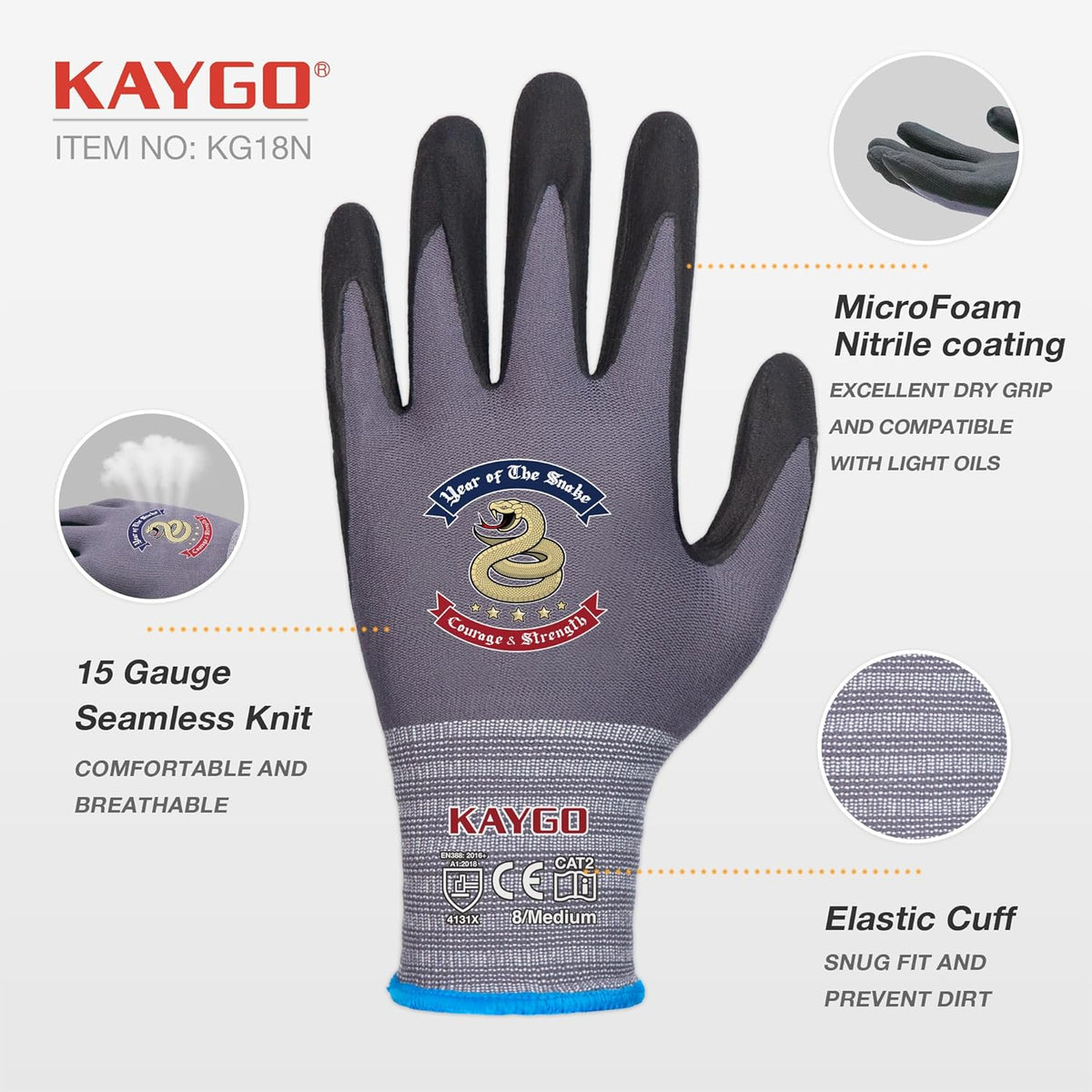 KAYGO Safety Work Gloves MicroFoam Nitrile Coated, 3 Pairs KG18NB,Seamless Knit Nylon Glove for Men and Women, Ideal for Automotive,Warehouse,Construction (M,Gray)