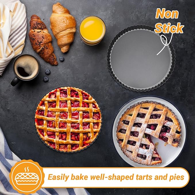 Beasea Tart Pan 9 Inch Removable Bottom, Non Stick Tart Pan with Removable Bottom Round Pie Pan for Baking