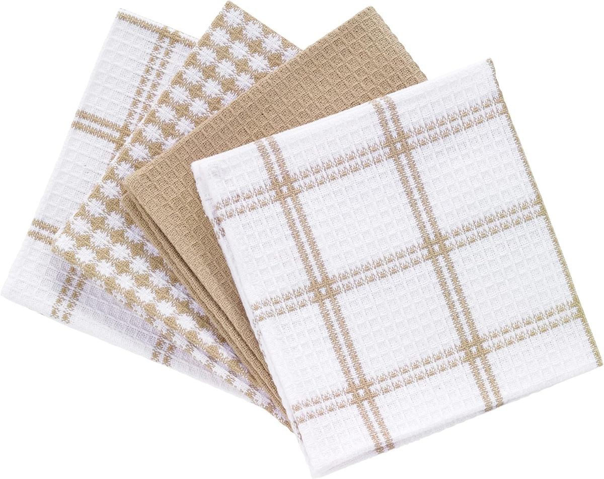 T-FAL Premium Waffle Dish Cloths: Highly Absorbent, Super Soft Long Lasting - 100% Cotton, 12"x13" Flat Waffle Dish Towel for Cleaning & Drying Dishes, (4-Pack), Sand