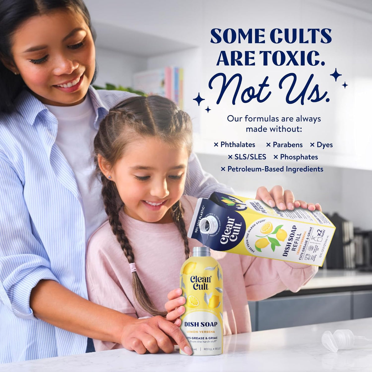 Cleancult Dish Soap Liquid Refill (32oz, 1 Pack) - Plant Based Cleaning Power - Dish Soap that Cuts Grease & Grime - Free of Harsh Chemicals - Uses 90% Less Plastic - Lemon Verbena