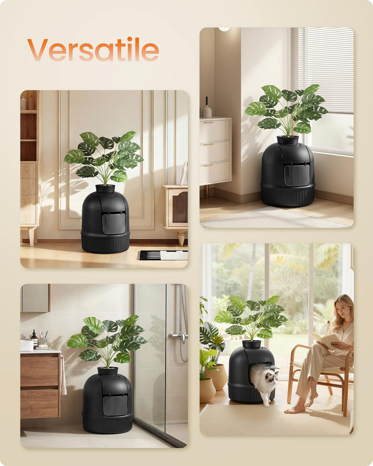 Feandrea Plant Cat Litter Box Enclosure with Artificial Plant,19.3" L Inch