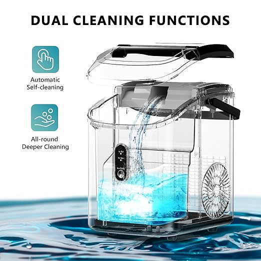 EUHOMY Nugget Ice Maker Countertop with Handle, Ready in 6 Mins, 34lbs Per Day, Removable Top Cover, Auto-Cleaning, Portable Sonic Ice Maker with Basket and Scoop, for Home/Party/RV/Camping (Black)
