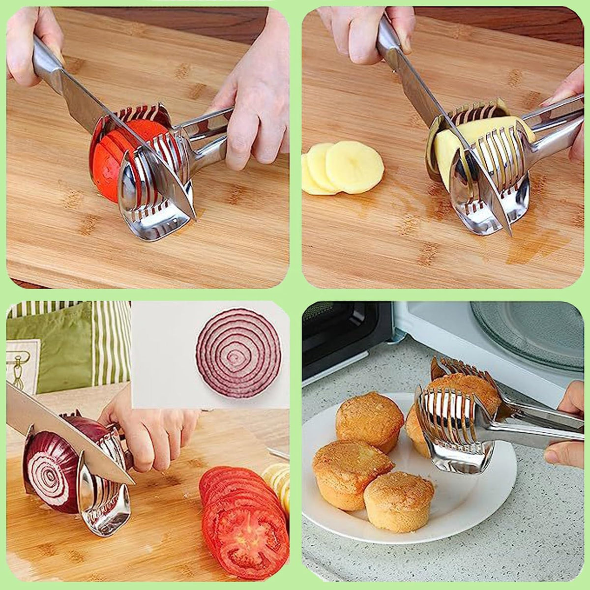Lemon Slicer Tomato Cutter Multipurpose Round Fruit Cutter Holder for Orange Onion Egg Handhold Stainless Steel Kitchen Tools Household Kitchen Utensil