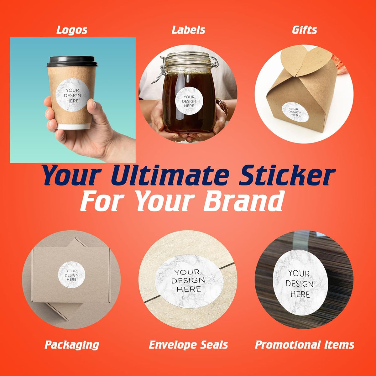100 Custom Vinyl Stickers - Upload Your own Image, Text, Design, Logo - Personalized Logo Labels for Handmade, Packaging, Bottle, Jars, Candle, Brand Stickers (Silver Marble, 2x2)