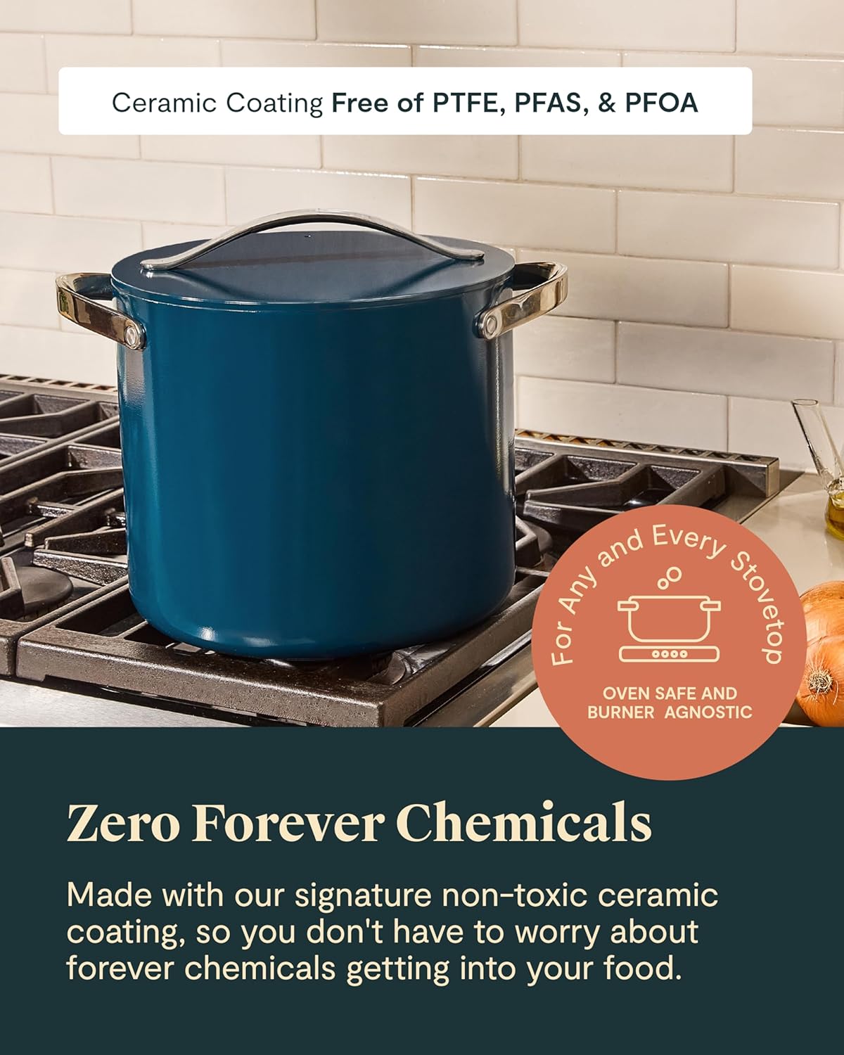Caraway Stock Pot - 12 Qt Ceramic Coated Pot With Lid - Fee From Forever Chemicals - Large Pot for Bigger Batches - Sage