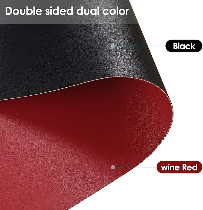 Leather Table Cover,1.8mm Thick,36x54 Inch Table Protector,Table Protector for Dining Room Table,Table Protectors for Rectangle Tables.(Black+Wine Red,36x54)