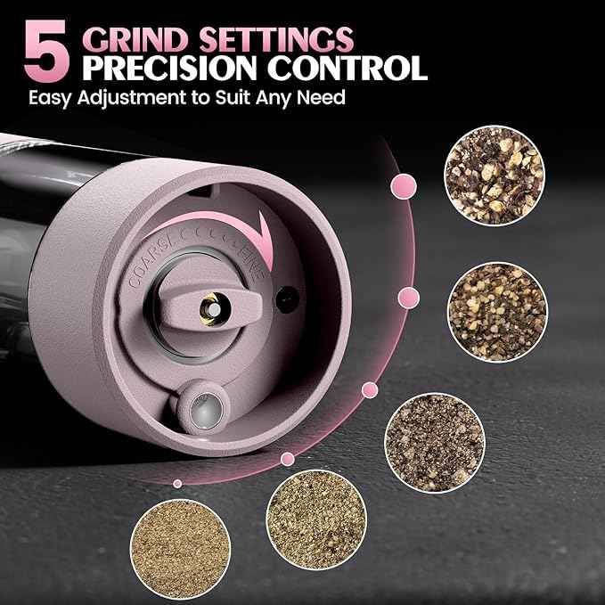 1 Pack Salt and Pepper Grinder-Birthday Gifts for Mom Automatic Battery Upgraded Larger Capacity Pink Salt Pepper Set New Apartment Gifts for Housewarming