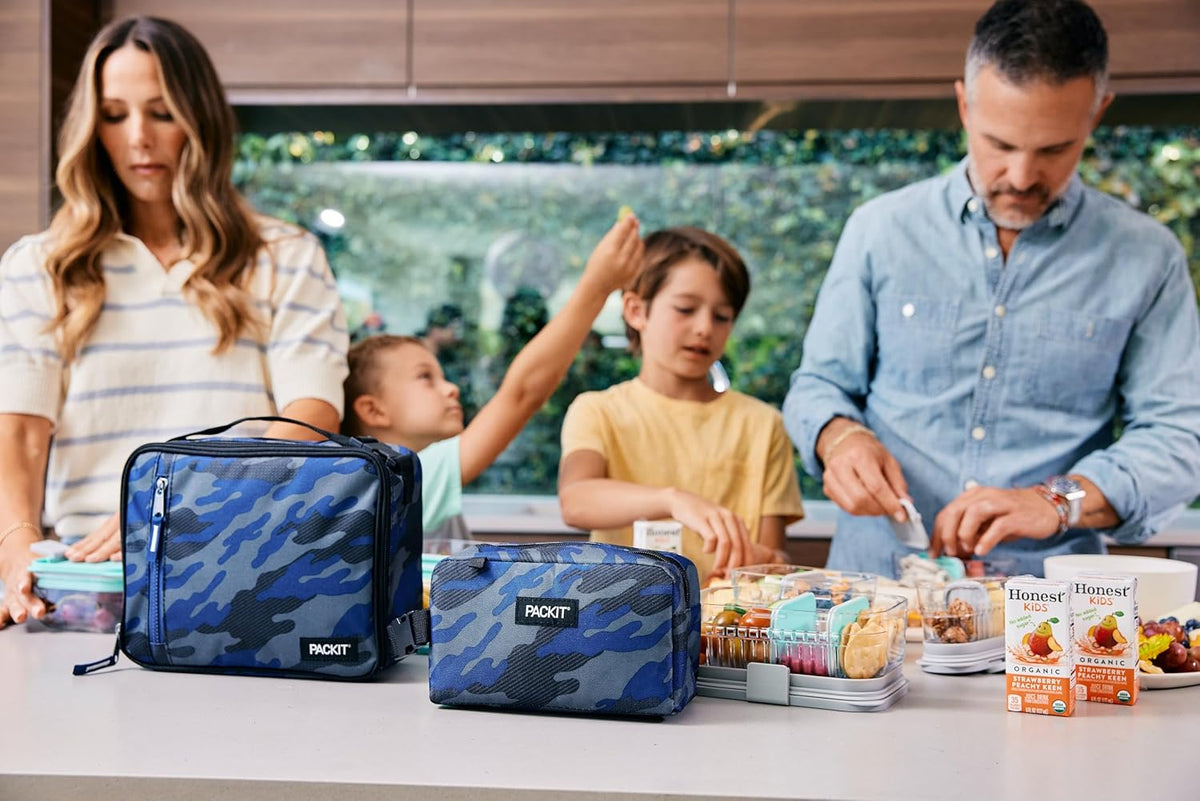 PackIt Freezable Classic Lunch Box, Blue Camo, Built with ECOFREEZE Technology, Collapsible, Reusable, Zip Closure With Zip Front Pocket and Buckle Handle, Designed for Lunches