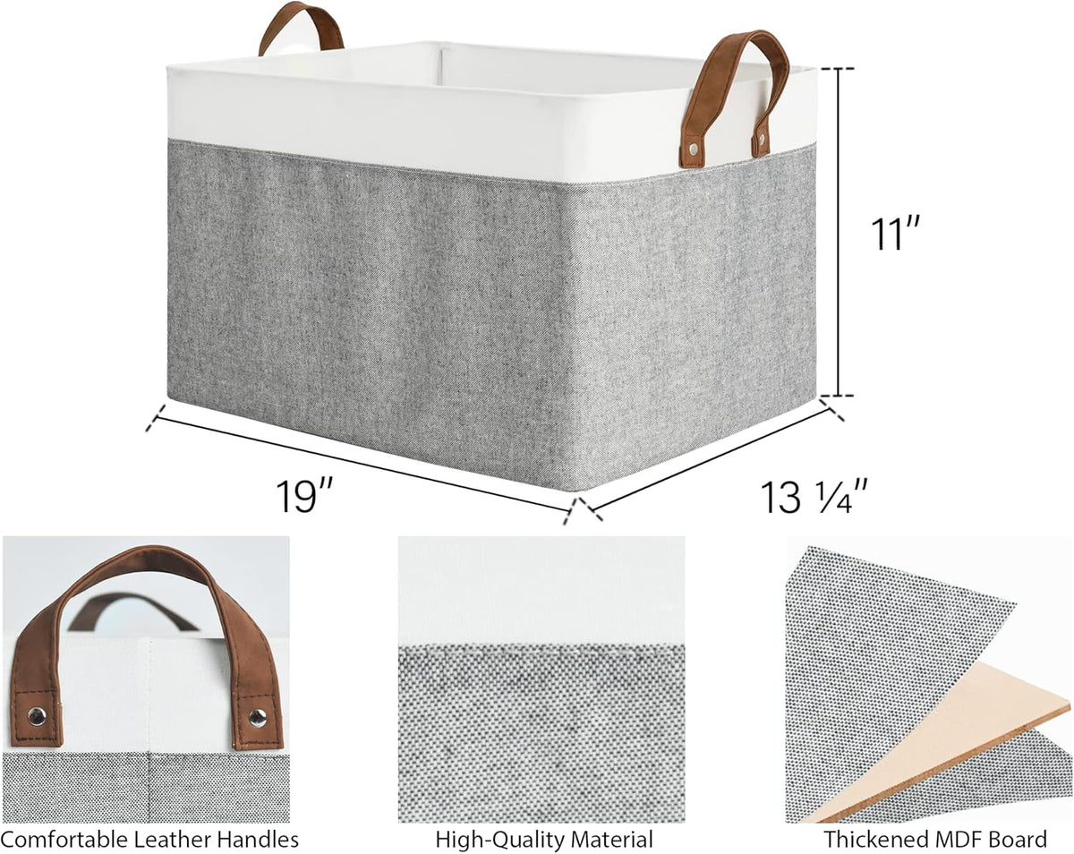 StorageWorks 45L Large Storage Bins for Closet and Shelves, Fabric Organizer Baskets with Metal Frame for Clothes, Towels, Collapsible Storage Basket, Gray and White, 2-Pack