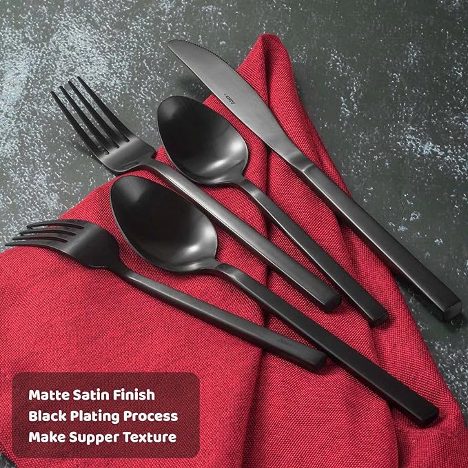 Alata Cube 45-Piece Forged Stainless Steel Flatware Set Cutlery Set with Utensil-Serving Set, Silverware Set Service for 8, Matte Satin Polished, Dishwasher Safe