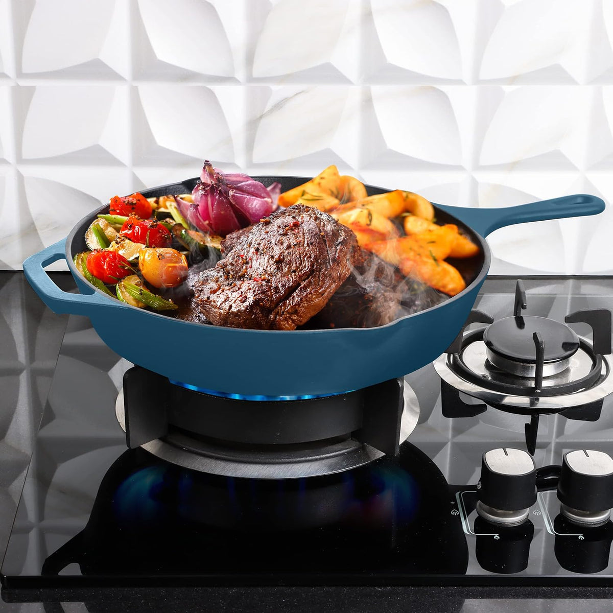 Utopia Kitchen Cast Iron Frying Pan 10.25 Inch, Cast Iron Chefs Pan, Pre Seasoned Skillet, Safe Grill Cookware for Indoor & Outdoor Use, Teal