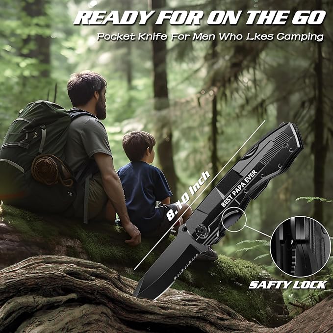 Gifts for Papa from Daughter Son Grandkids,Fathers Day Birthday Christmas Papa Gifts,Multitool Knife "BEST PAPA EVER",Multi tool for Climbing,Camping,Cycling,Hiking