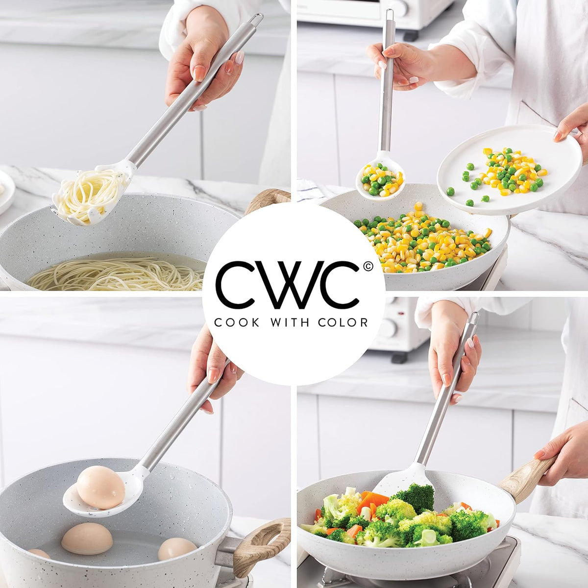 COOK WITH COLOR Silicone Cooking Utensils, Kitchen Utensil Set, Easy to Clean Silicone Kitchen Utensils, Cooking Utensils for Nonstick Cookware, Kitchen Gadgets Set, 5 Pieces, Speckled White