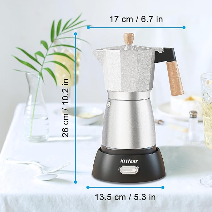 Electric Espresso Coffee Maker, Italian Coffee Pot, Electric Moka Pot, Cuban Coffee Maker, Portable Cafeteras Electricas Espresso Makers with Detachable Base 3 or 6 Cup (Silver)