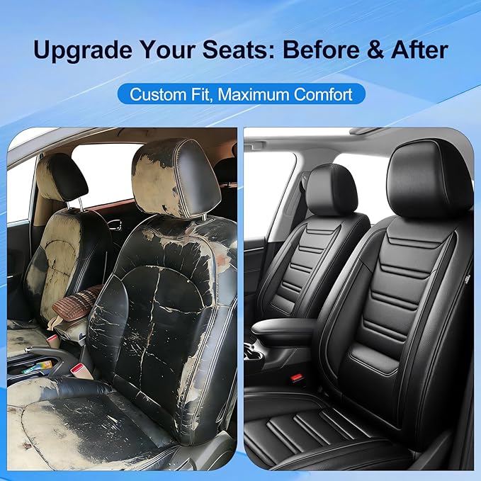 Fit CRV Car Seat Covers (Front Pair) for Select Honda CR-V 2011-2026 - Premium Full Coverage Leather, Airbag Compatible, Waterproof & All Weather Seat Cushion Protector, Black