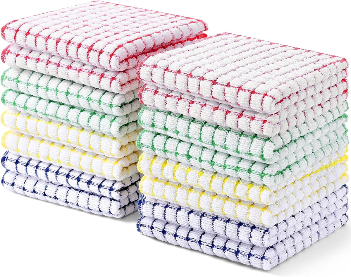 Kitinjoy Cotton 16 Pack Terry Kitchen Dish Cloths, 12 x 12 Inches Super Soft and Absorbent Dish Rags, Quick Drying Dish Towels for Washing Dishes, Mixed Color