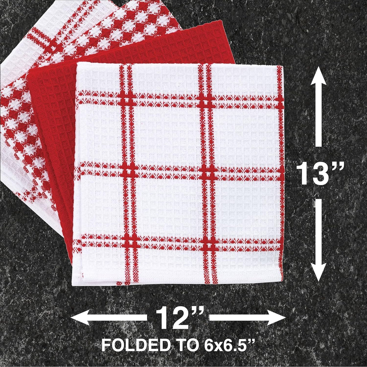 T-FAL Premium Waffle Dish Cloths: Highly Absorbent, Super Soft Long Lasting - 100% Cotton, 12"x13" Flat Waffle Dish Towel for Cleaning & Drying Dishes, (4-Pack), Red