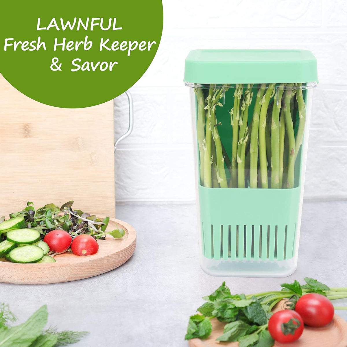 3 Pack Fresh Herb Keeper for Refrigerator, Clear BPA-Free Herb Saver, Storage Container for Cilantro, Parsley, Thyme, Mint & Asparagus, Preserver Keeps Fresh Herbs, Green & Blue & Orange