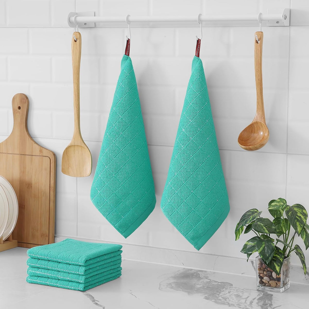 Homaxy 100% Cotton Terry Kitchen Dish Cloths, Ultra Soft and Absorbent Dish Towels for Kitchen, Suitable for Drying and Washing Dishes, 12 Pack, 12 x 12 Inches, Turquoise
