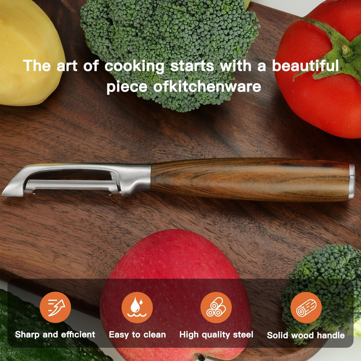 Premium I Type 304 Stainless Steel Multifunctional Kitchen Peeler Real Wood Handle Ultra Sharp Blade Vegetable Potato Apple（Agarwood）