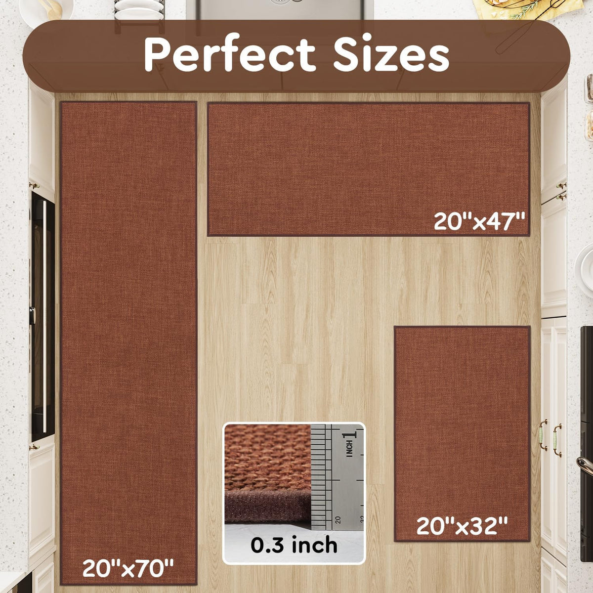 tchdio Kitchen Mats for Floor, Rubber Backed Kitchen Rugs Non Slip Washable, Superior Absorbent Kitchen Runner Rug Easy to Clean, Comfort Kitchen Floor Mat Front of Sink (Burnt Orange, 20" × 32")
