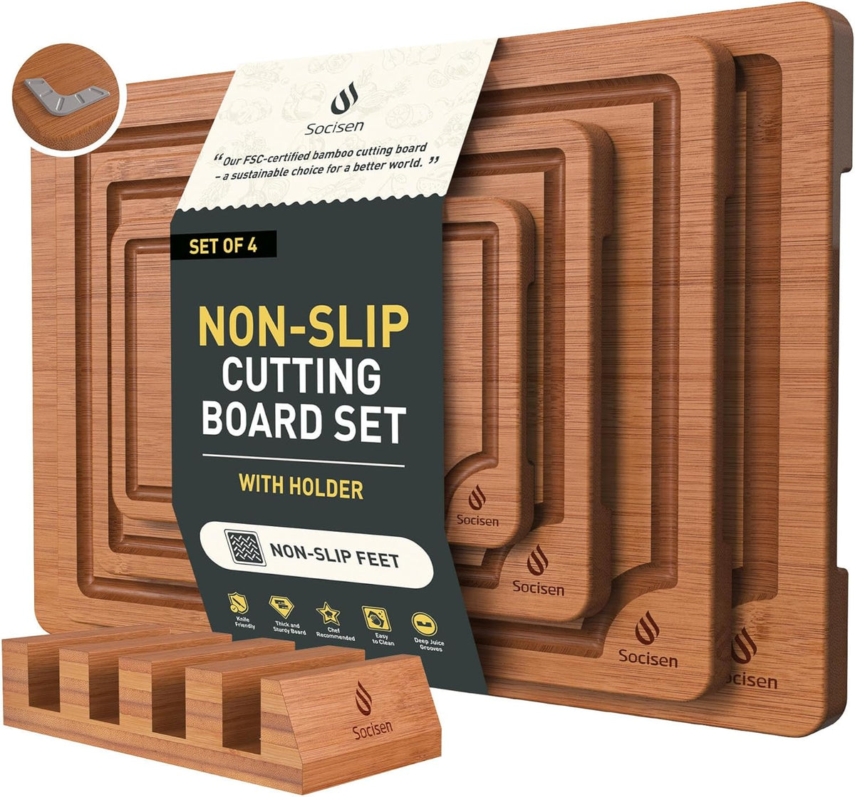 Bamboo Cutting Board Set Non Slip Feet with Holder Over Sink Father Day Dad Parents Papa Stepdad Pappy Poppy Pawpaw Who Want Nothing Everything Future Groom Bride Christmas Happy Birthday Gifts Ideal