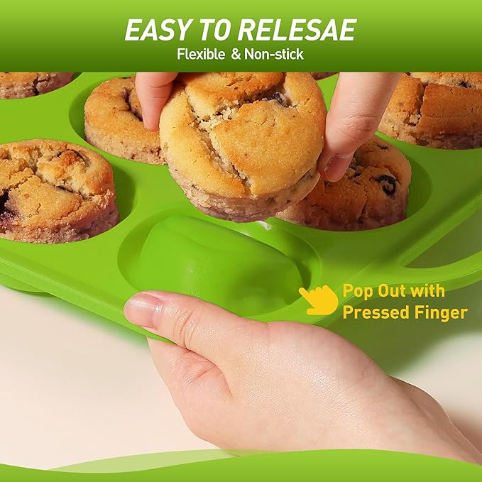 2 Packs 6 Cups Silicone Muffin Pan with Metal Reinforced Frame Jumbo Size Cupcake Pan Tray Egg Bites Silicone Circle Cookie Molds Muffin Tin Tart Pans Baking Sheet Set for Breakfast Sandwiches