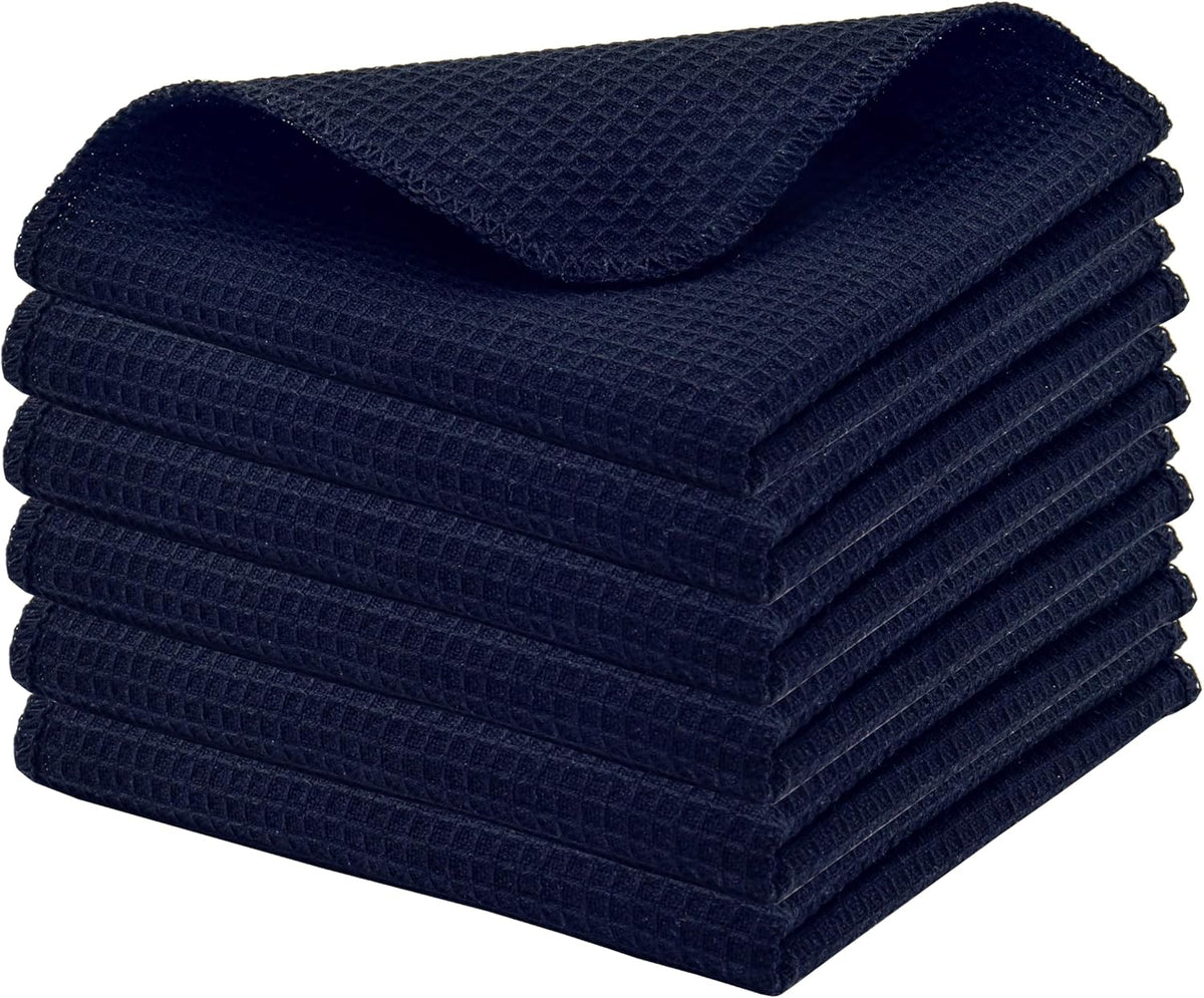 PurpleEssences Dish Cloths and Dish Rags - 6 Pack Waffle Weave Solid Kitchen Dish Wash Cloths, 100% Cotton, 12 x 12 Inches, Ultra Soft Absorbent Quick Drying - Navy Blue