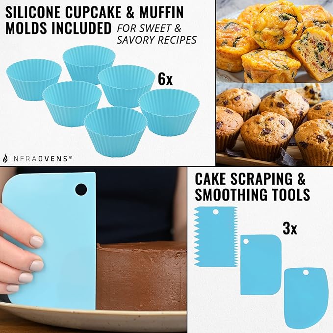 Air Fryer Baking Pan Set For Ninja Foodi Grill 5-in-1 AG301 4qt, Freezer & Airfryer Bakeware Sets with Cupcake Liners & Kitchen Conversion Chart, Nonstick Round Cake Molds for Baking