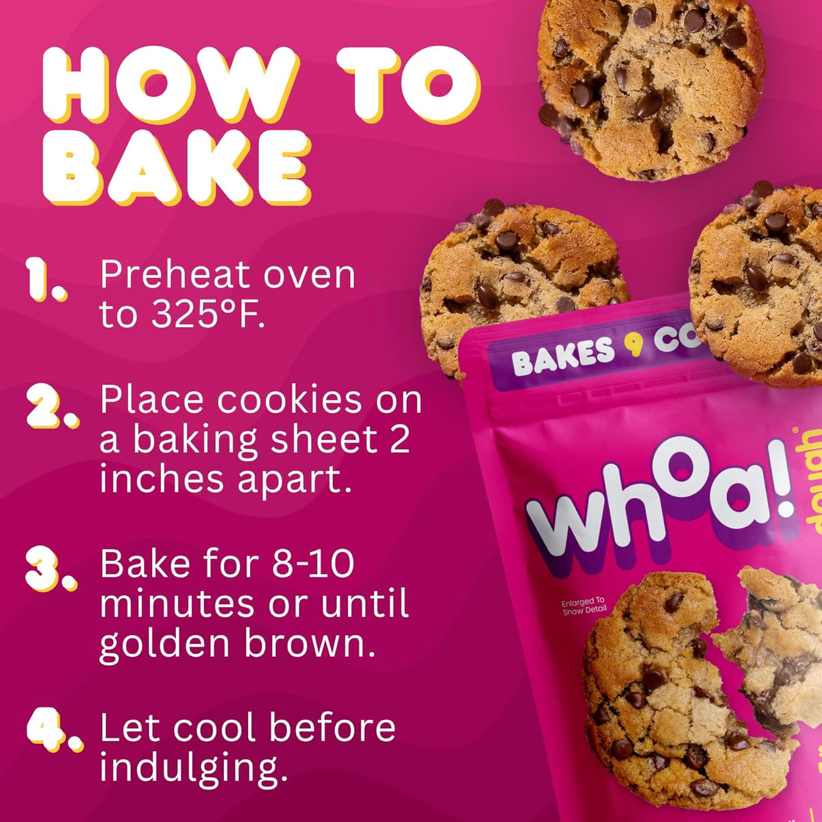 Whoa Dough Ready to Bake Cookie Dough Chocolate Chip – Certified Non-GMO, Kosher, Gluten Free – Plant-Based Snack Dough Made with Real Ingredients – 6 Pack