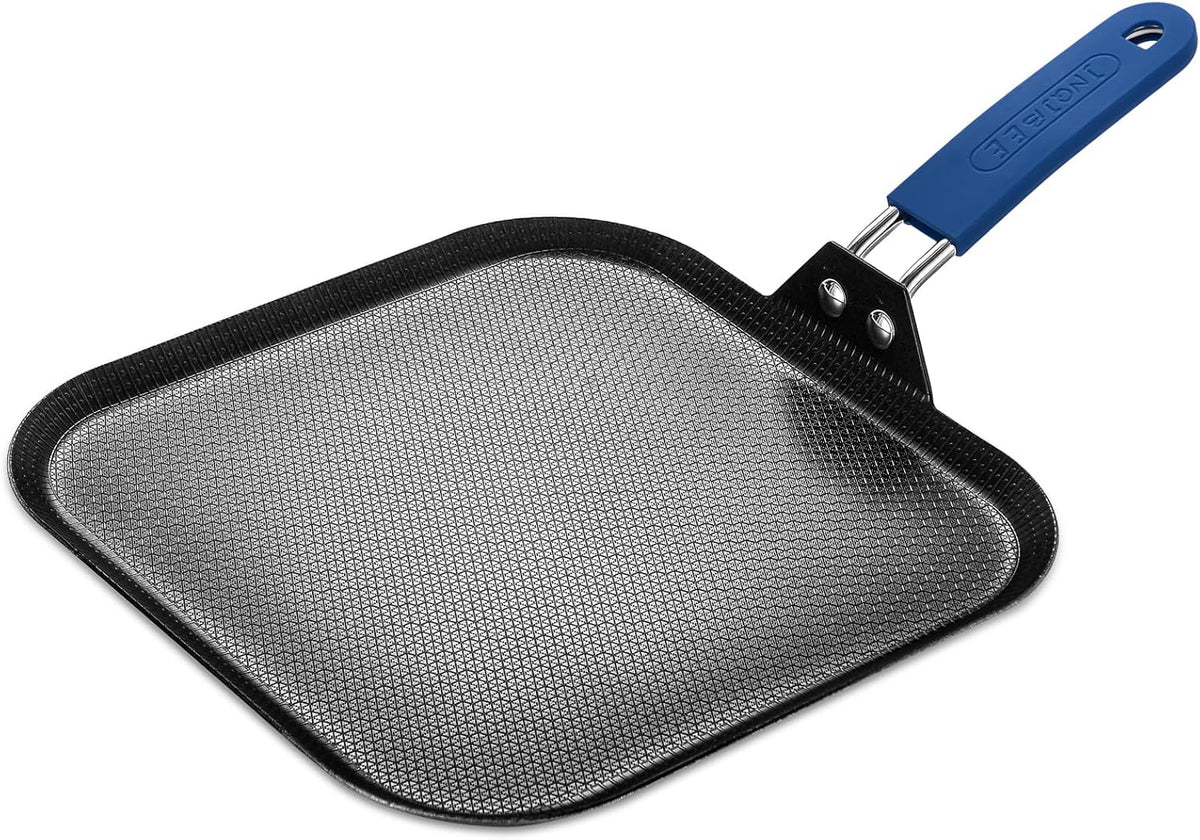 Inqibee 11 Inch Tri-ply Stainless Steel Square Griddle Pan,Hybrid Ceramic Nonstick Pancake Pan,Anti-scratch,Silicone Heat-resistant Handle,Dishwasher and Oven Safe.