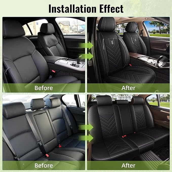 AOMSAZTO Car Seat Covers Fit for Subaru Outback 2007-2025 2026 Full Set Premium Seat Covers Waterproof Leather Automotive Seat Cushion Protector Compatible with Airbag(5 Seats,Black)