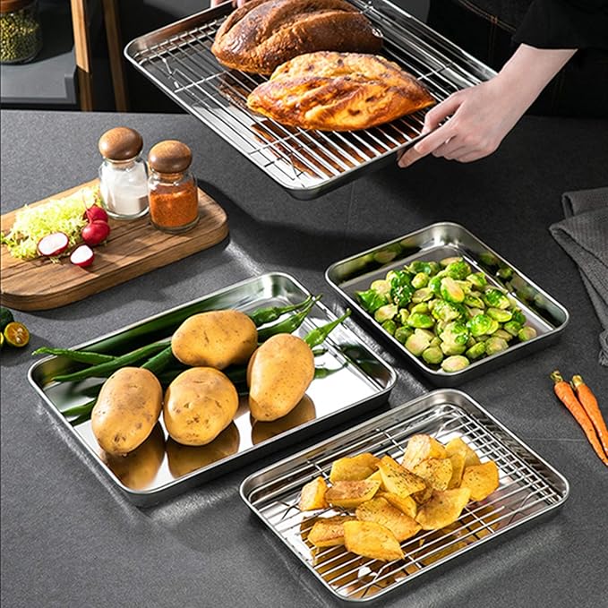 Baking Sheet Set of 5, Bastwe 18 inch Commercial Grade Stainless Steel Baking Pan, Professional Bakeware Oven Tray, Healthy & Non-toxic, Rust Free & Mirror Finish, Easy Clean & Dishwasher Safe