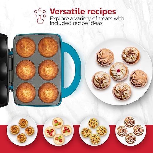 Holstein Housewares Non-Stick 6-Count Electric Cupcake Maker Machine – Bakes 6 Cupcakes, Muffins, Pizza Cups, Cinnamon Buns – Perfect for Gifts, Birthdays, Holidays, or Bake Sales, Teal