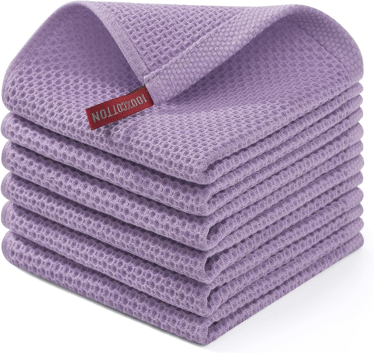 Homaxy 100% Cotton Waffle Weave Kitchen Dish Cloths, Ultra Soft Absorbent Quick Drying Dish Towels, 12 x 12 Inches, 6-Pack, Lavender