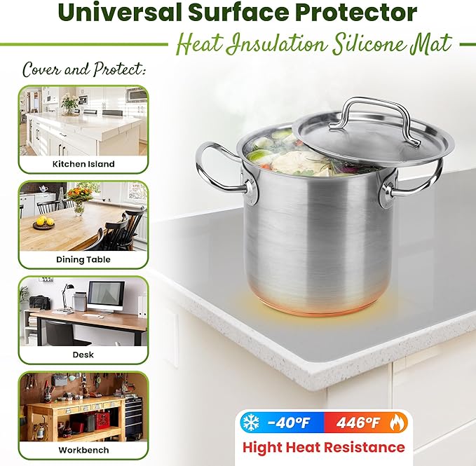 Premium Silicone Mat 25" x 17" Cooking Mat Thick Heat Resistant, Kitchen Counter Mat - Coffee Machine, Glass Top Stove Cover Countertop Protector for Air Fryer, Baking mat (Semi-Translucent)