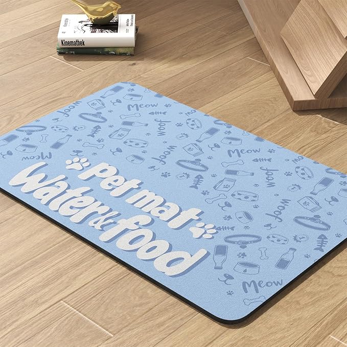 Pet Feeding Mat-Absorbent Dog Mat for Food and Water Bowl-No Stains Quick Dry Water Dispenser Mat-Dog Accessories Pet Supplies-Bowl for Messy Drinkers（PAW,12"x19"