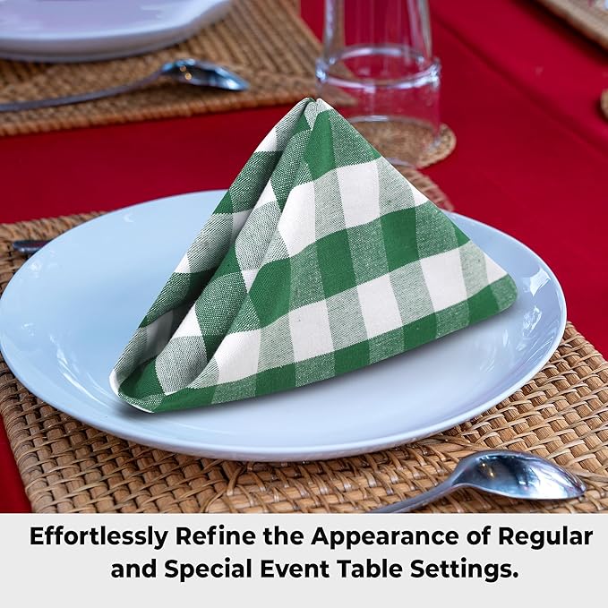 Urban Villa Cotton Dinner Napkins Set of 12, Highly Absorbent Soft Premium Cloth Napkins 20x20 Inches, Hotel Quality Reusable & Washable Table DinnerNapkins for Home -(Hunter/White, Buffalo Checked)