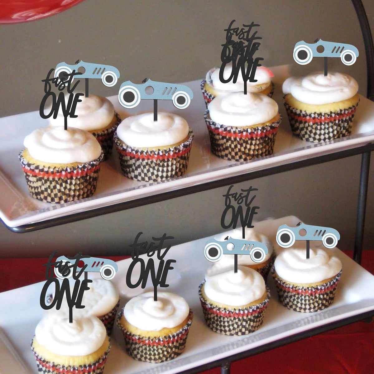 Wooden Race Car Cupcake Toppers - Fast One Cupcake Topper,First Fast One Birthday Decorations,Fast One Birthday Theme Topper(fast one cake topper)