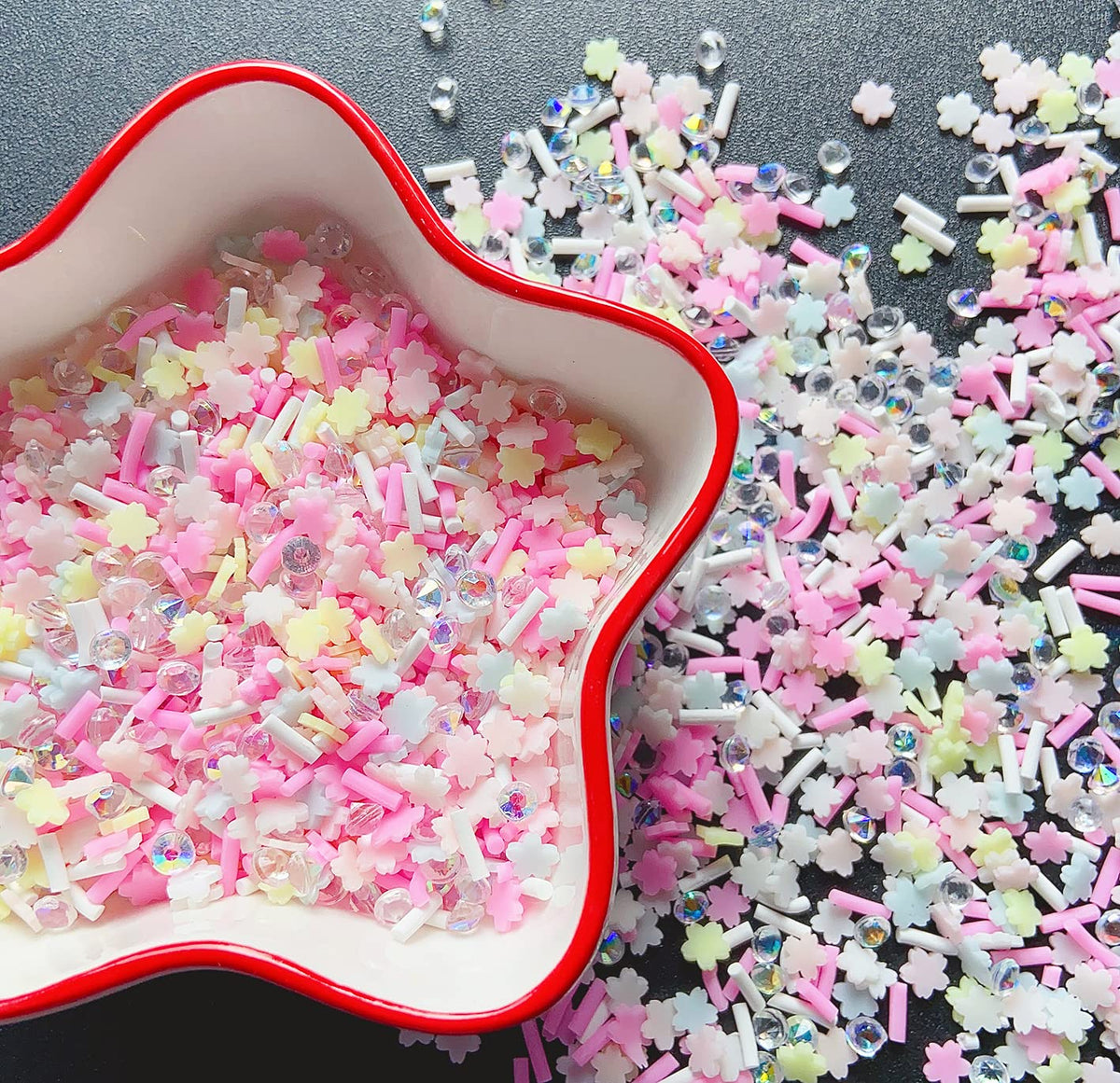 EHOPE Fake Sprinkles Resin Sprinkles Fake Candy Sprinkles Clay Sprinkles Polymer Sprinkles Polymer Clay Slices for Nail Art DIY Crafts Cake Phone Case(40G-Sugar granules+Cherry Blossoms-19)