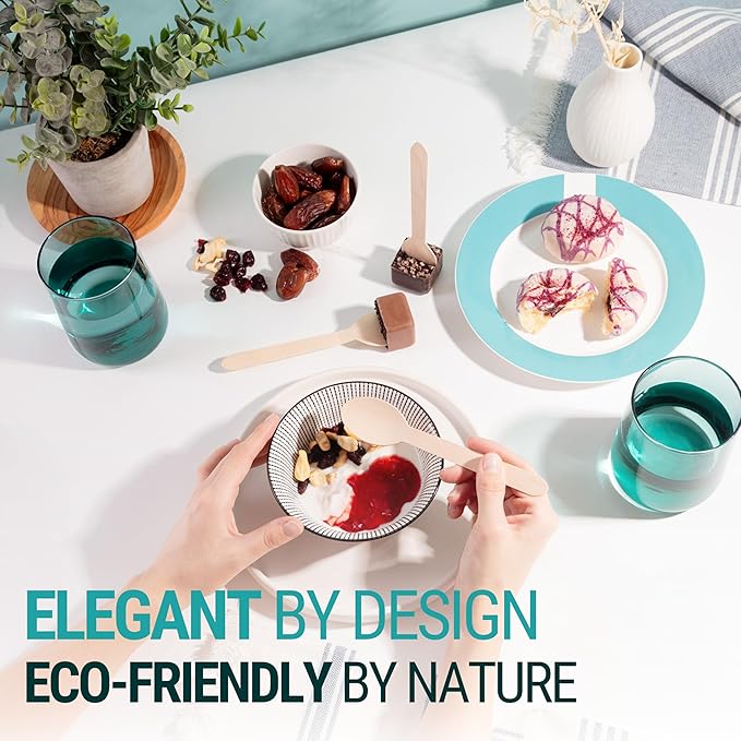 Disposable Wooden Spoons For Eating - 300pcs - Heavy Duty & Plastic Free - Our Guilt-Free FSC Certified Wood Protects Forests - A Great Alternative to Bamboo Spoons Disposable.