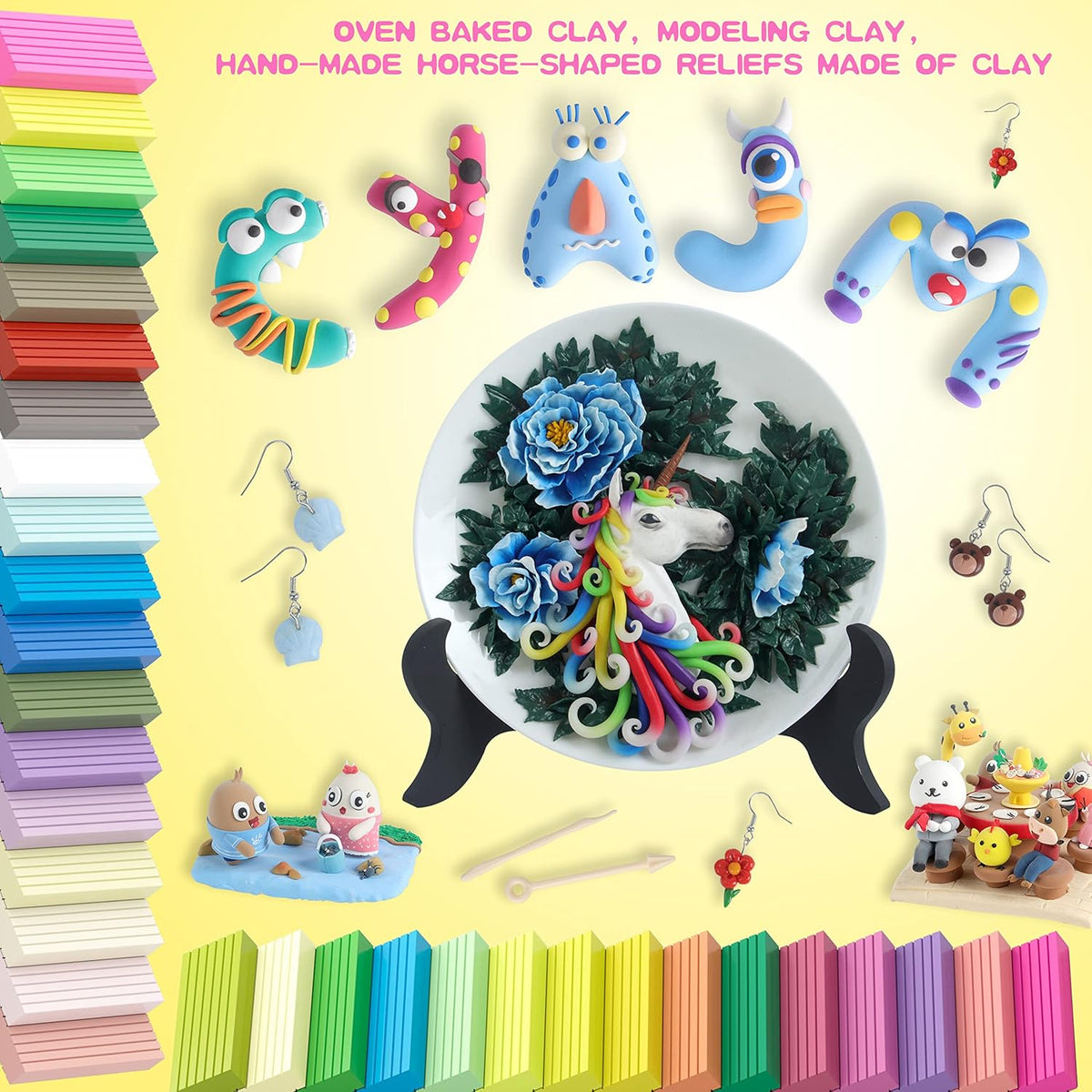 Polymer Clay Set, 72 Color Oven Bake with Sculpting Tools and Accessories, Modeling Clay for Kids,Ideal DIY Clay Art Set for Kids Beginners Artists
