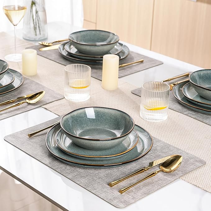 AmorArc Ceramic Dinnerware Sets,Handmade Reactive Glaze Stoneware Plates and Bowls Sets,Highly Scratch Resistant | Dishwasher & Microwave Safe Dishes Set,Service for 6 (18pc)